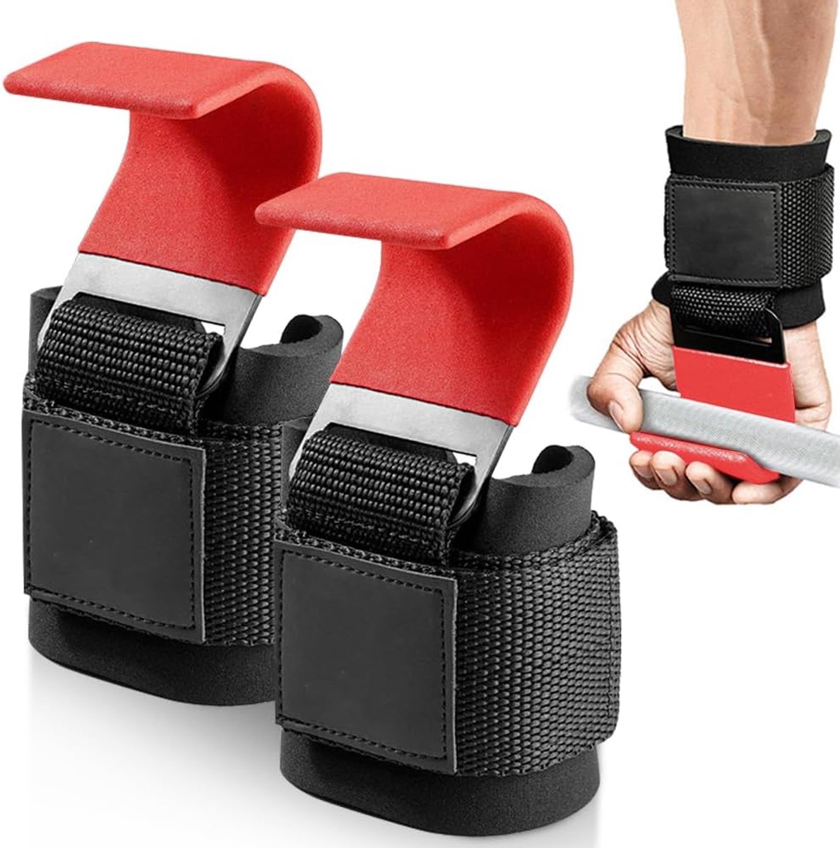 Optrekhaken voor krachttraining - polsbescherming - antislip grip - betere stabiliteit tijdens deadliften - ShopVlot