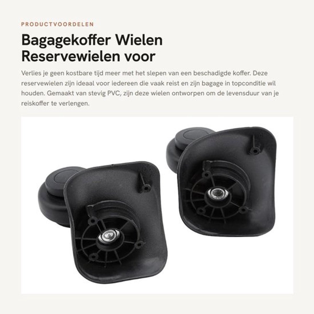 Bagagekoffer Wielen Vervangset - 2 Stuks PVC Reserveonderdelen - Rechte Radgrootte 10,8/10,3 cm - Antislip - Doe-het-zelf Reparatieartikelen - Kofferwielen
