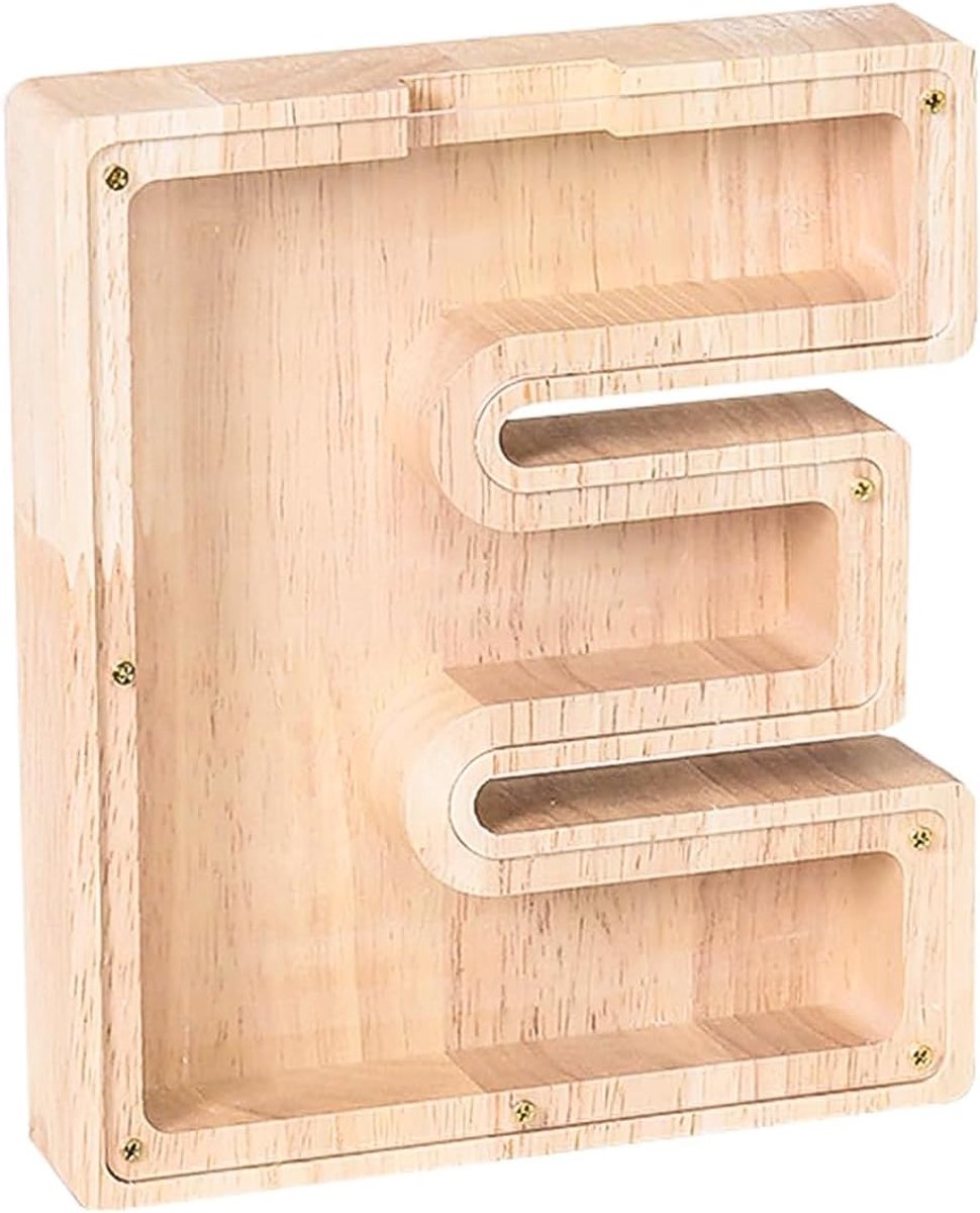 Spaarpot met letter E - Houten ontwerp - Persoonlijke decoratie - Perfect cadeau voor vrienden - ShopVlot