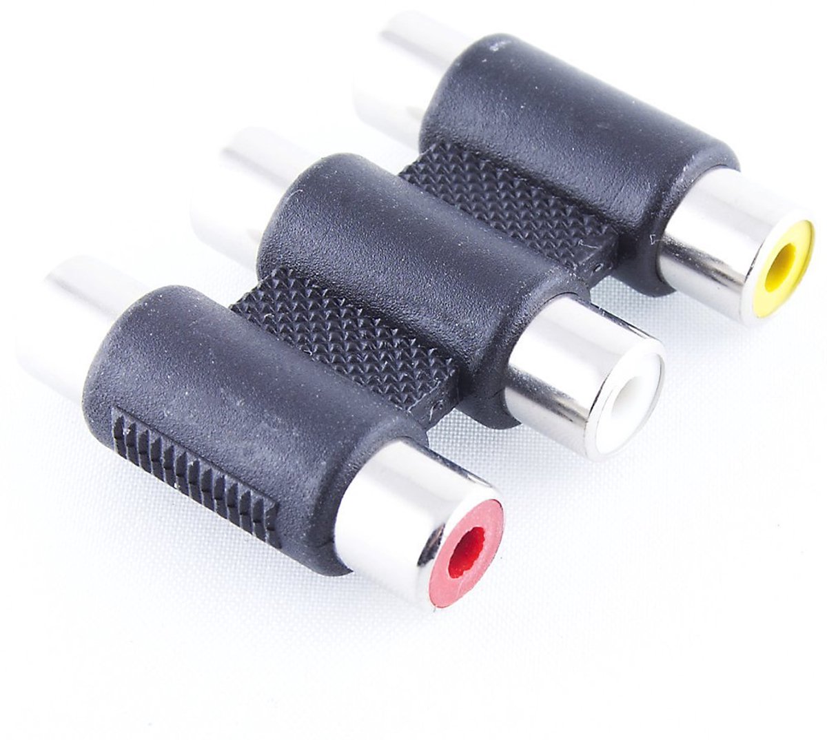 RCA female adapter 3x - plastic behuizing - zwart - verlengadapter voor audio en video - ShopVlot