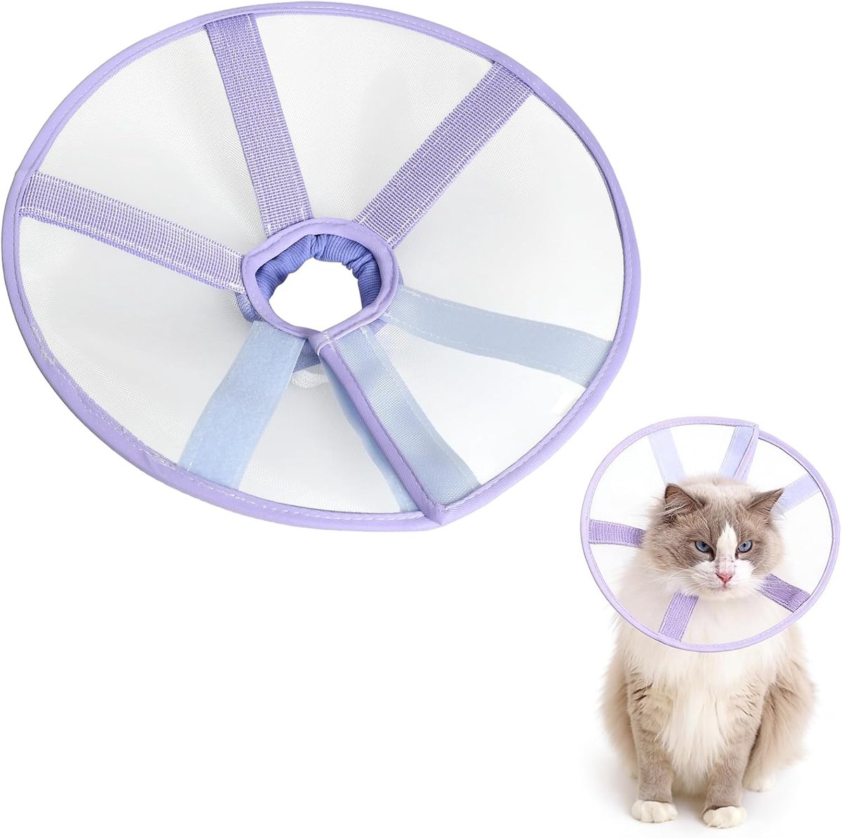 Kattenhalsband conisch paars - ademend luchtweefsel - verstelbaar - voorkomt likken na operatie - ShopVlot