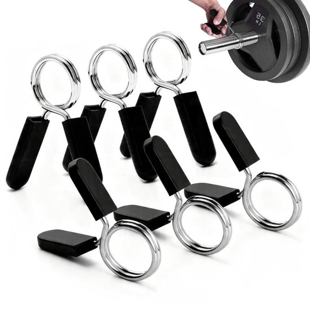 6 stuks veerhalsklemmen, halterstangklemmen, oefenkragen, halterstang, clipklemmen voor gewichtheffen, krachttraining, fitnessapparatuur