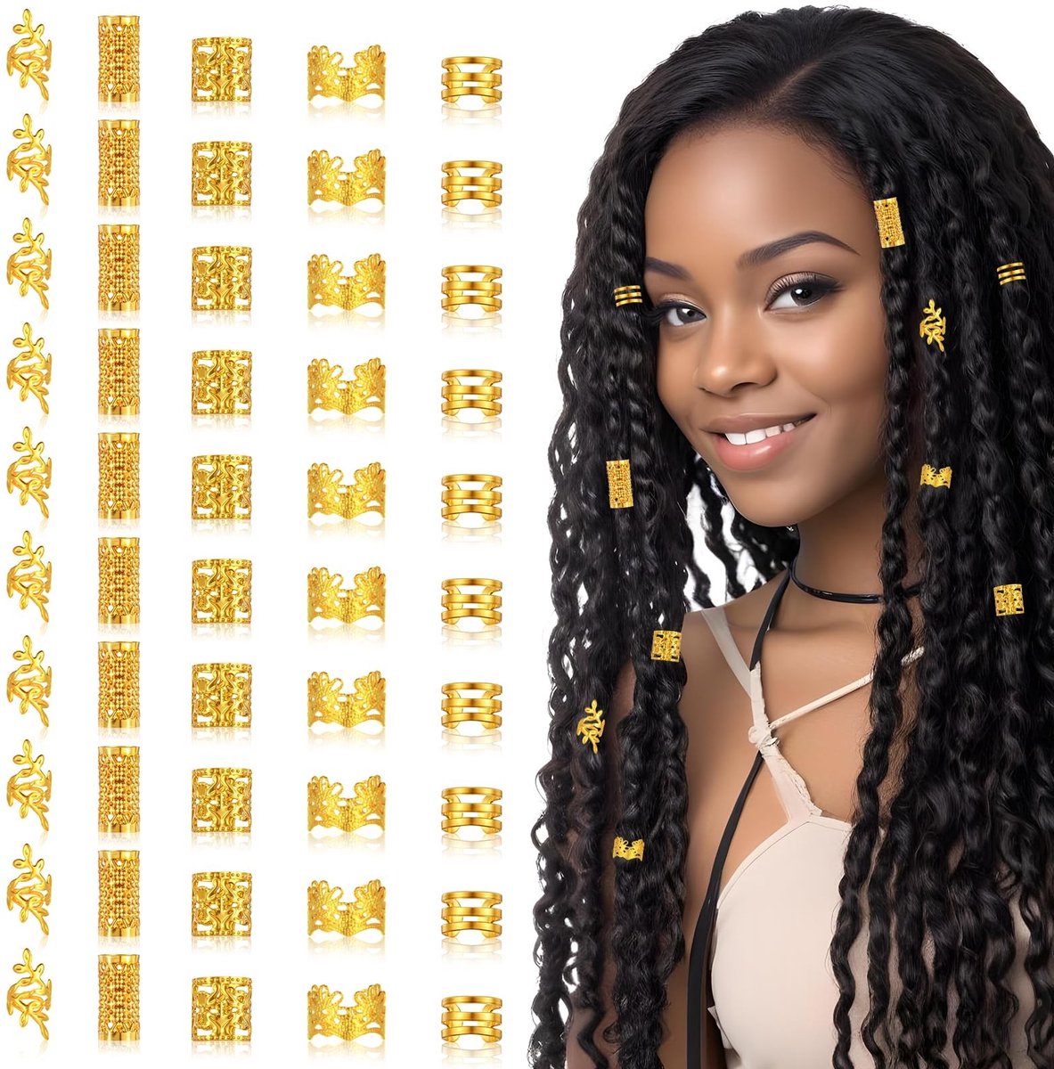 Solidchoice - Set van 50 Gouden Haar Cuffs voor Vlechten
