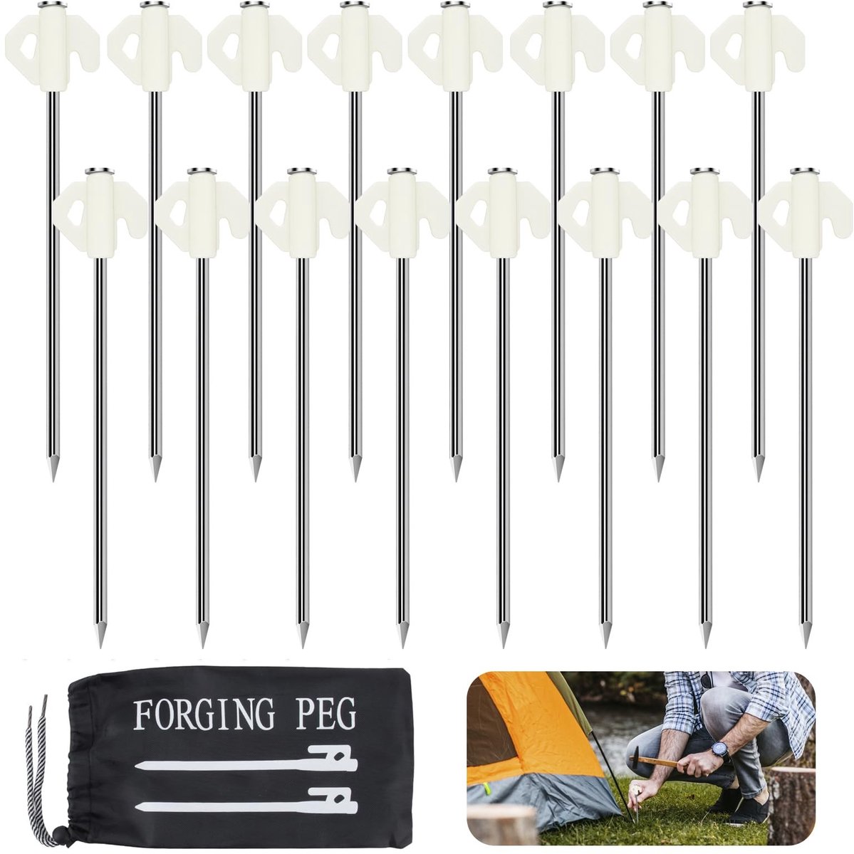 Solidchoice - Set van 16 Tent Pegs 20 cm, Stalen Haringen