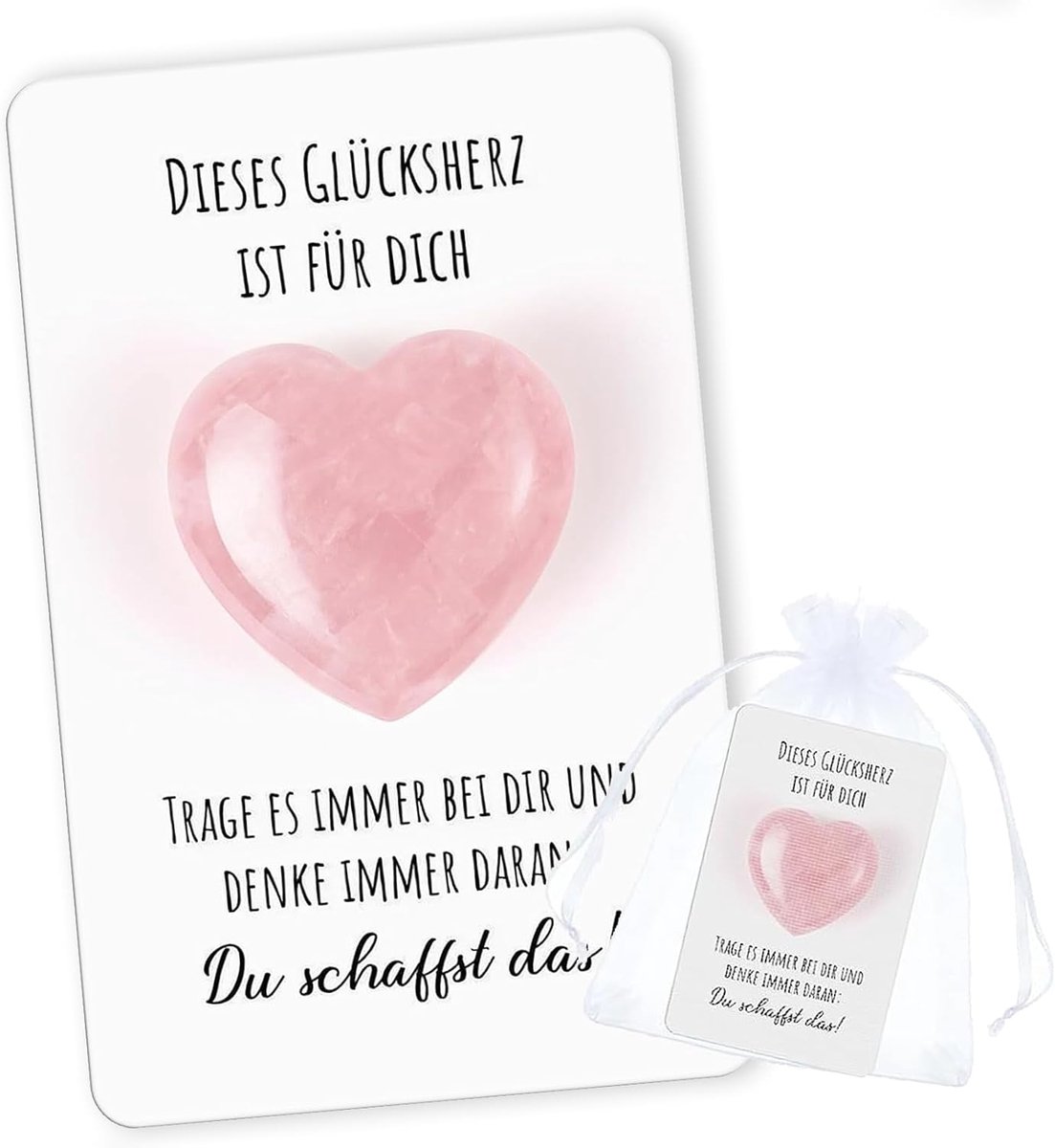 Geluksbrengerset - roze kristallen hart - motiveringskaart - steun voor speciale momenten - ShopVlot