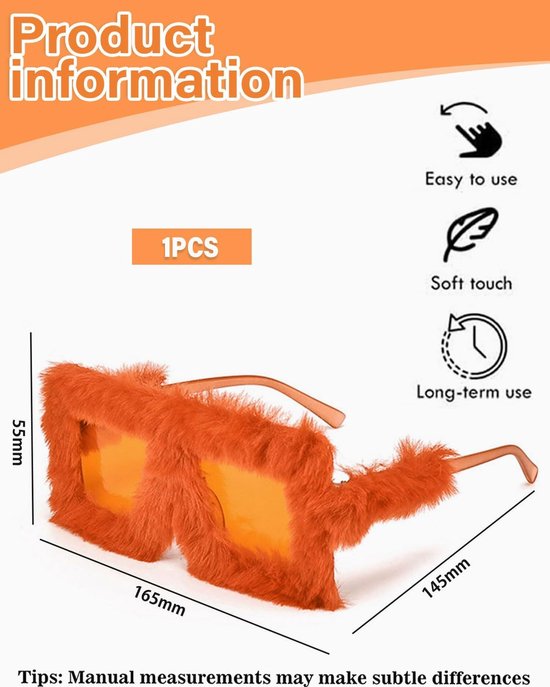 Pluche Zonnebril - Feestbril - Feestdecoratie - Uniek Pluche Design - 10 x 6.3 cm - Oranje van Merkloos — afbeelding 2