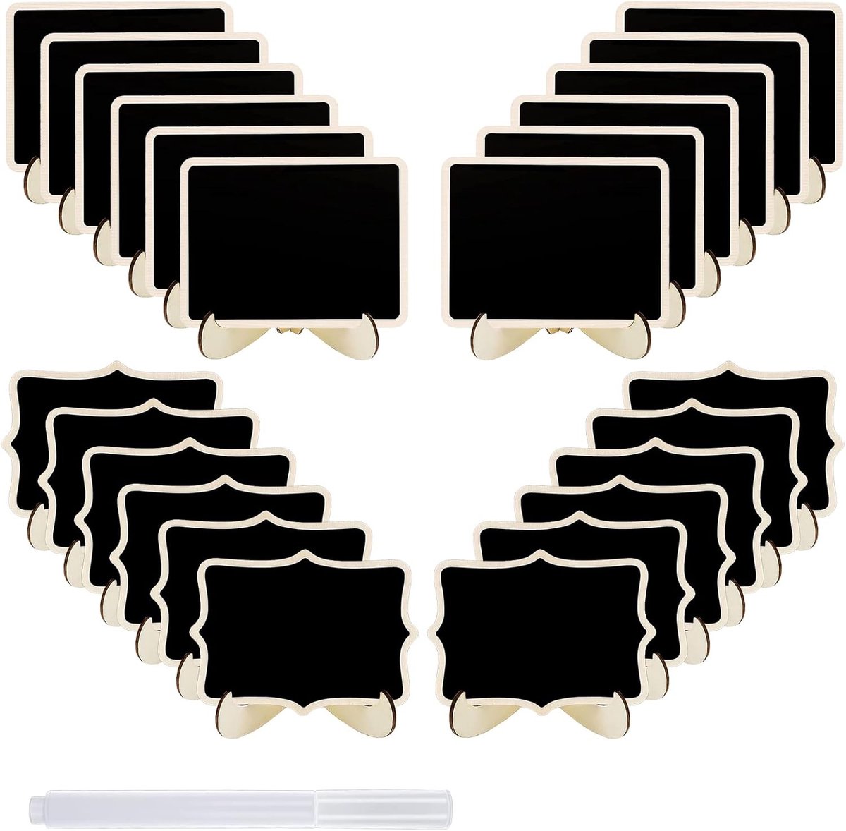 Set van 24 Mini-Borden met Standaard - 24 cm - Houten Krijtborden voor Tafelkaarten - Voor Bruiloften en Evenementen