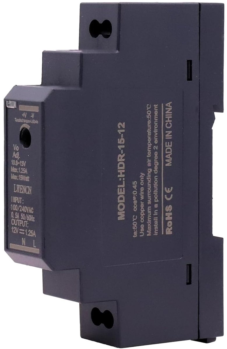 Schakelvoeding DIN rail 12 V DC 1.25 A - transformer 15 W - LED-indicator - eenvoudige installatie - ShopVlot