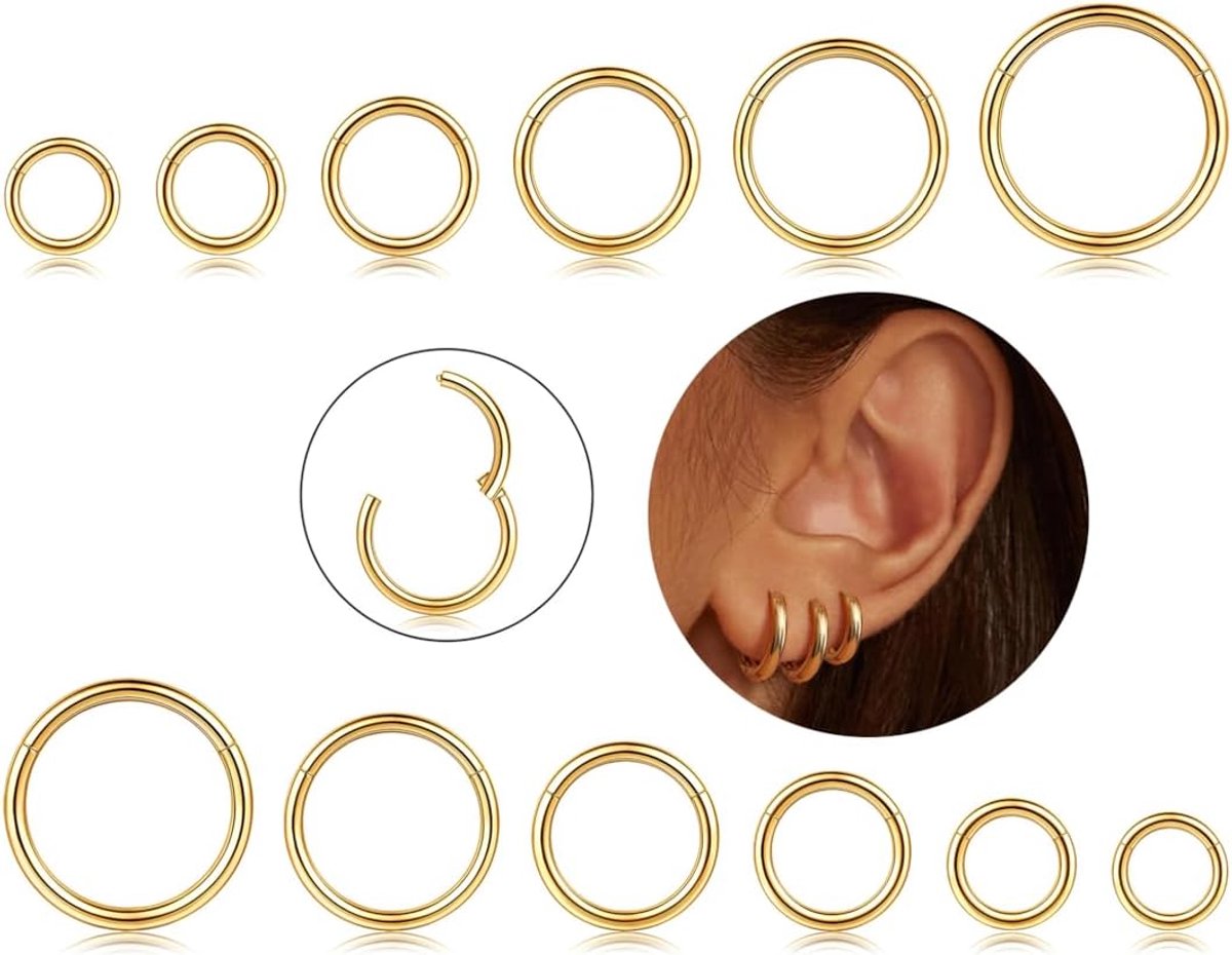Neuspiercings 12 Stuks 16G - Rvs - Diverse Maten 6-16mm - Voor Trendy Look - ShopVlot