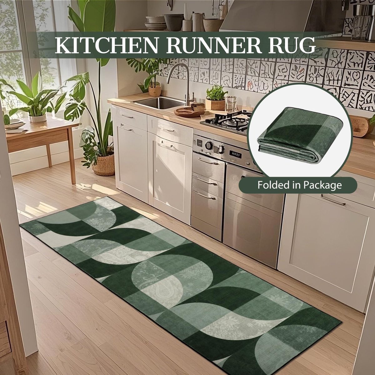 Solidchoice - Boho Loper Tapijt 60 x 180 cm Groen