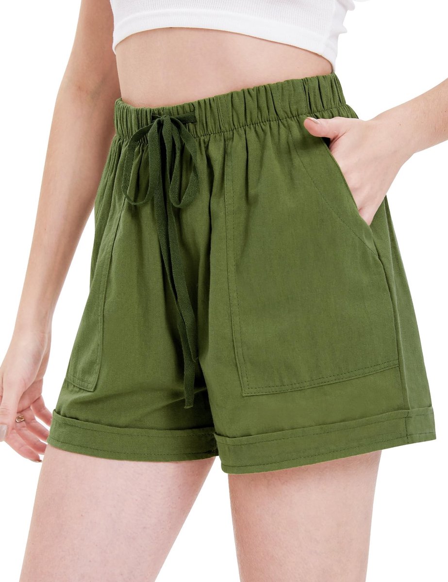 Solidchoice - Katoenen Linnen Zomer Shorts voor Dames met Elastische Tailleband