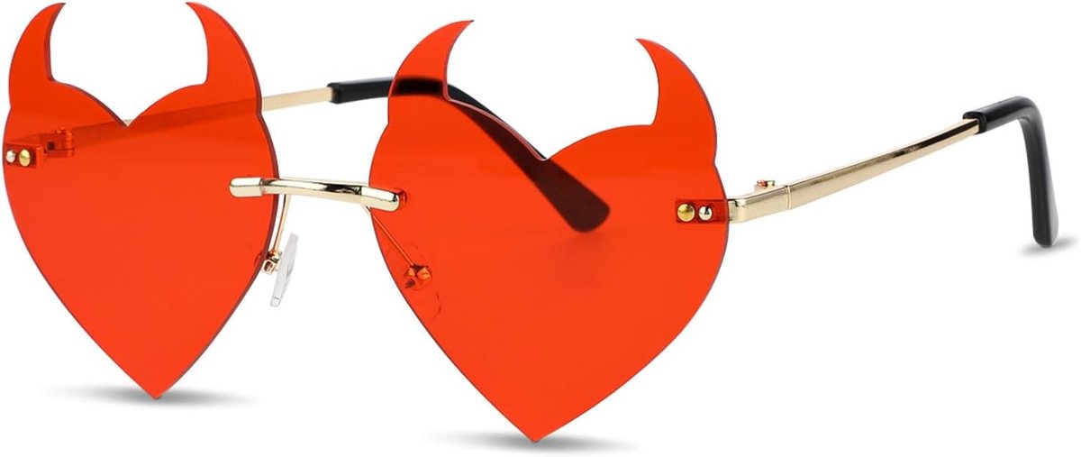 Zonnebril randloos hartvormig - duivelshoorns - grappige Halloween stijl - perfect voor feesten - ShopVlot