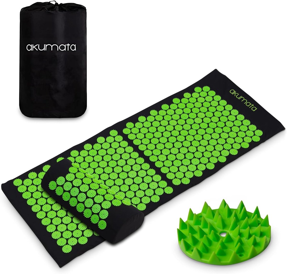 Acupressuurmat Set met Kussen - Zwart/Groen - 110 x 43 cm - XL Acupressuurmat voor Nek en Rug - Voor Ontspanning