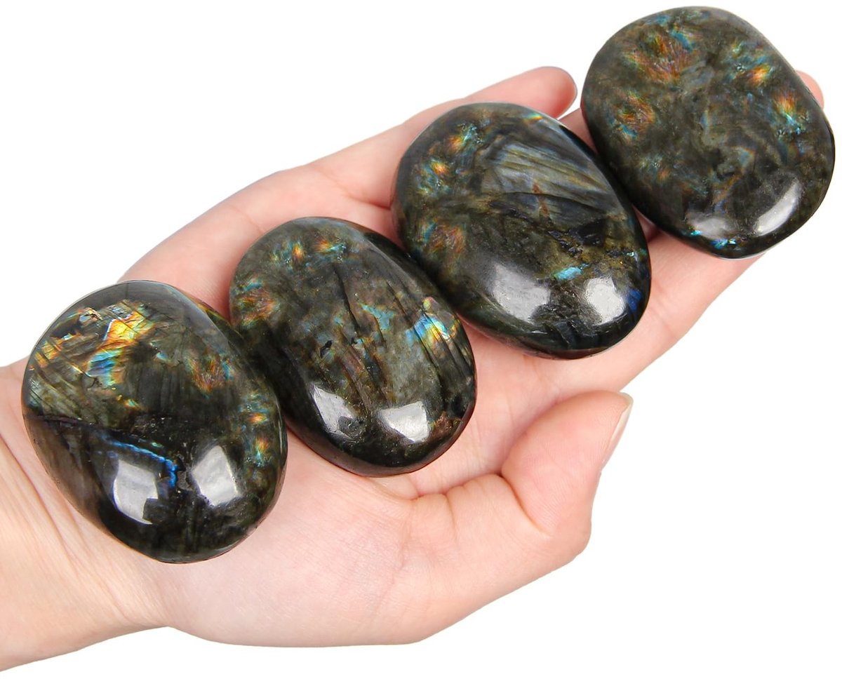Solidchoice - Set van 4 Gecombineerde Blauw Apatiet Handstenen voor Therapeutisch Gebruik