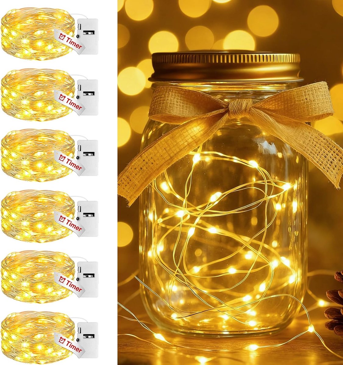 Mini fairy lights 2 m - 20 LED op batterijen - zilveren draad - met timerfunctie voor sfeervolle decoratie - ShopVlot