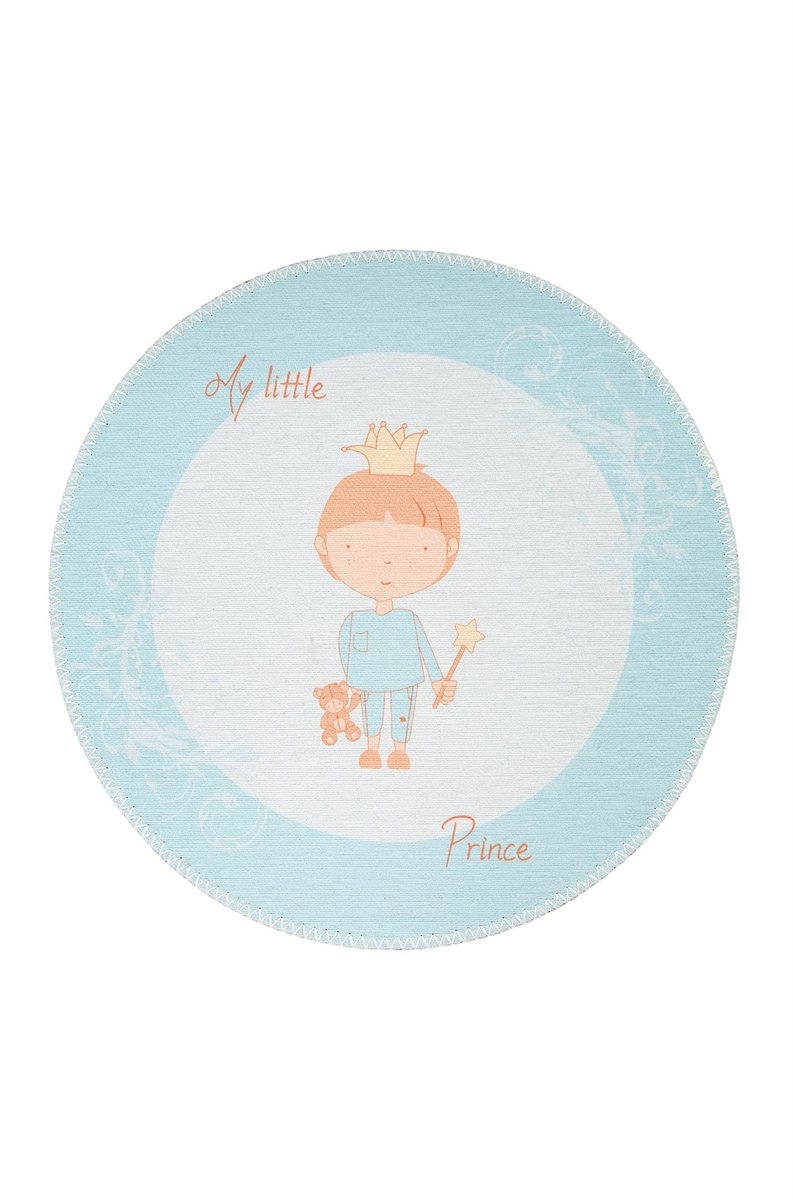 Padiro rond laagpolig kindervloerkleed Ø 160 cm - mint - met prins / teddybeer kindermotief - geschikt voor kinderkamer en vloerverwarming - van polyester