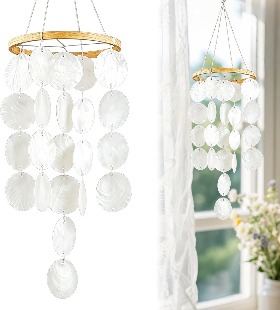 Windgong 73 cm - Capiz schelpen - boho-decoratie - natuurlijke geluidstherapie - ShopVlot