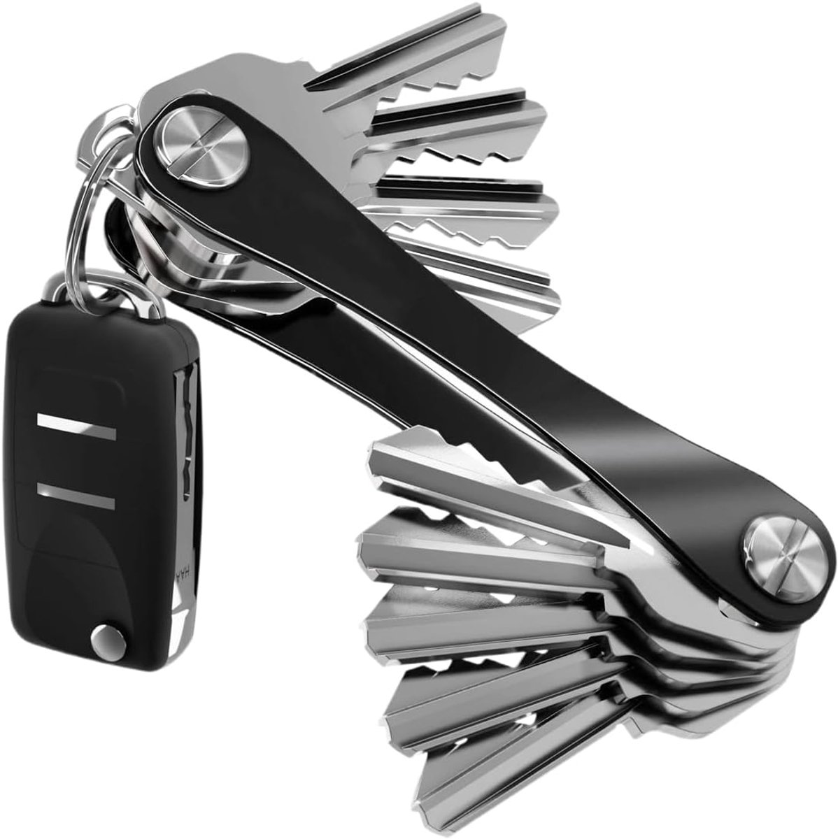 Sleutelhanger en compacte sleutelorganiser - max. 14 sleutels - zwart - ideaal voor onderweg - ShopVlot