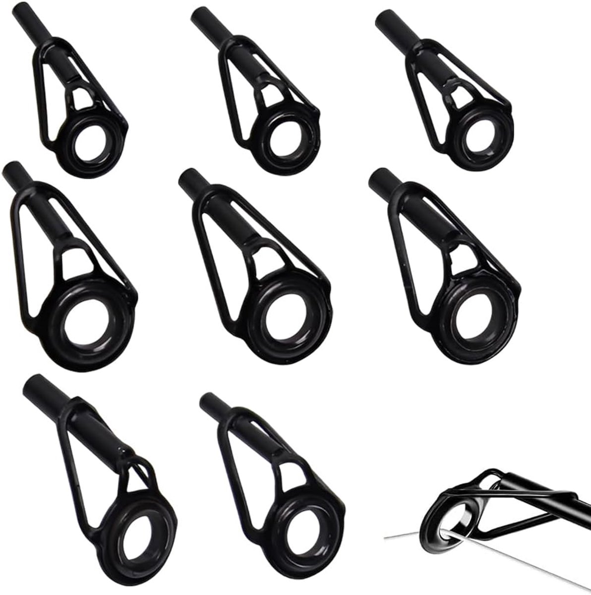 8 springringen vissen, hoogwaardige leiderringset van koolstofstaal, zwart, veelzijdig visaccessoires voor roofvissen - ShopVlot