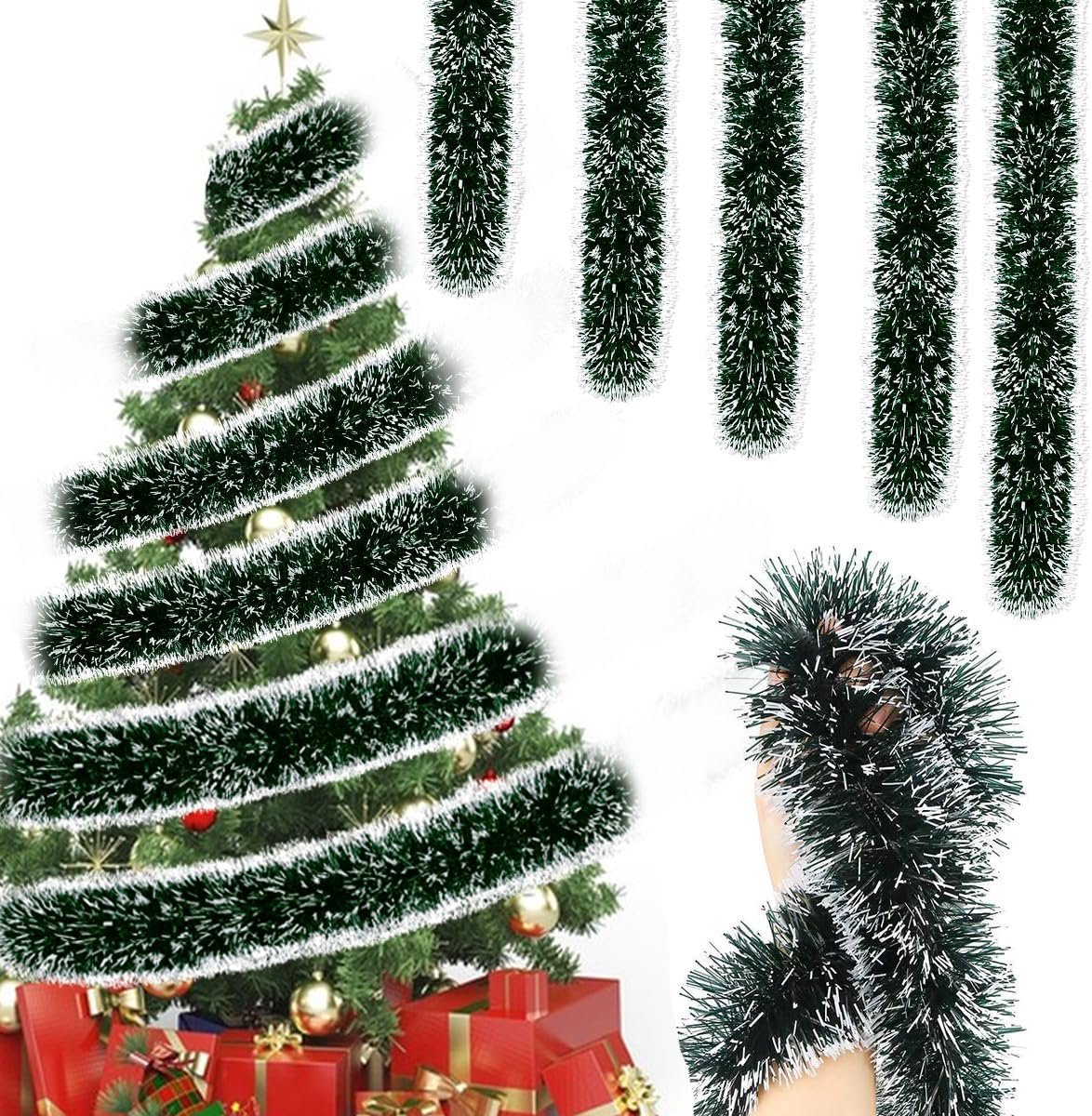 Christmas Tree Garland 10m Green Christmas Garland, Tinsel Garland, Christmas Garland, White Green Natural Christmas - ShopVlot