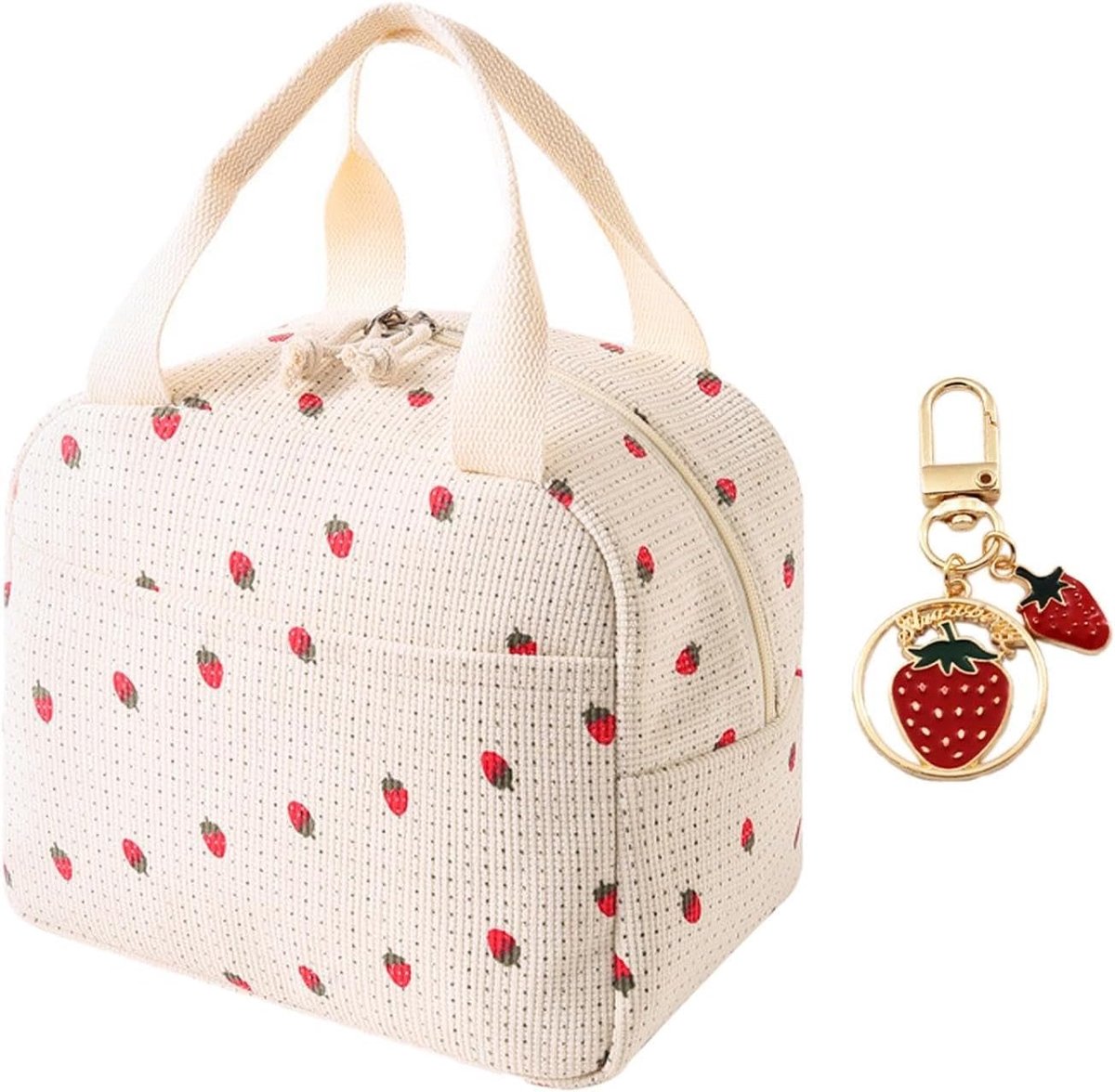 1 Piece Strawberry Lunch Bag, 1 Piece Strawberry Pendant Keychain, Simple and Cute Storage Bag, Work School Picnic - ShopVlot