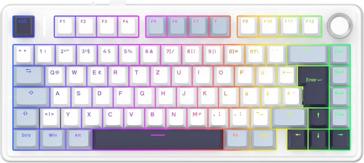 MechLands Aula F75 75% Mechanical Keyboard, Wireless, QWERTZ German Layout, Custom Creamy Gaming Keyboard with Button - ShopVlot
