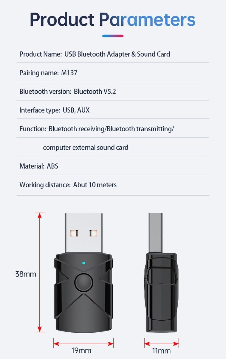 5-in-1 USB Bluetooth 5.4 Receiver Transmitter Wireless Audio Adapter Sound Card 3.5mm Aux Music for TV, Computer, Car - ShopVlot