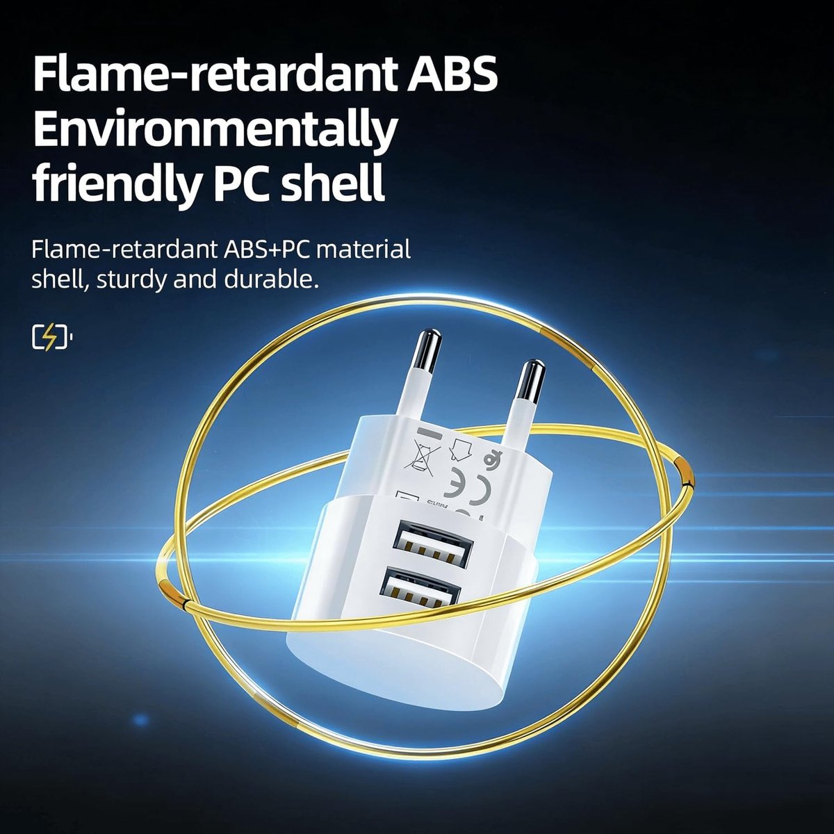 USB Plug Adapter, Flat USB Power Supply with 2 Ports, 5V 2.1A Charger, Compatible with IP44 Sockets and Cable Reel - ShopVlot