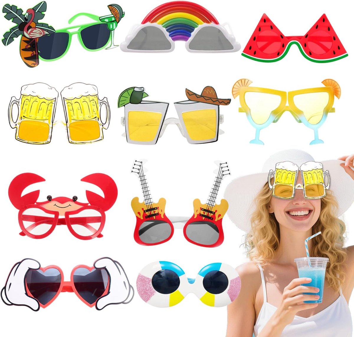 10 unique Hawaiian funny sunglasses, party glasses, photo box, accessories. These new party glasses are ideal for - ShopVlot