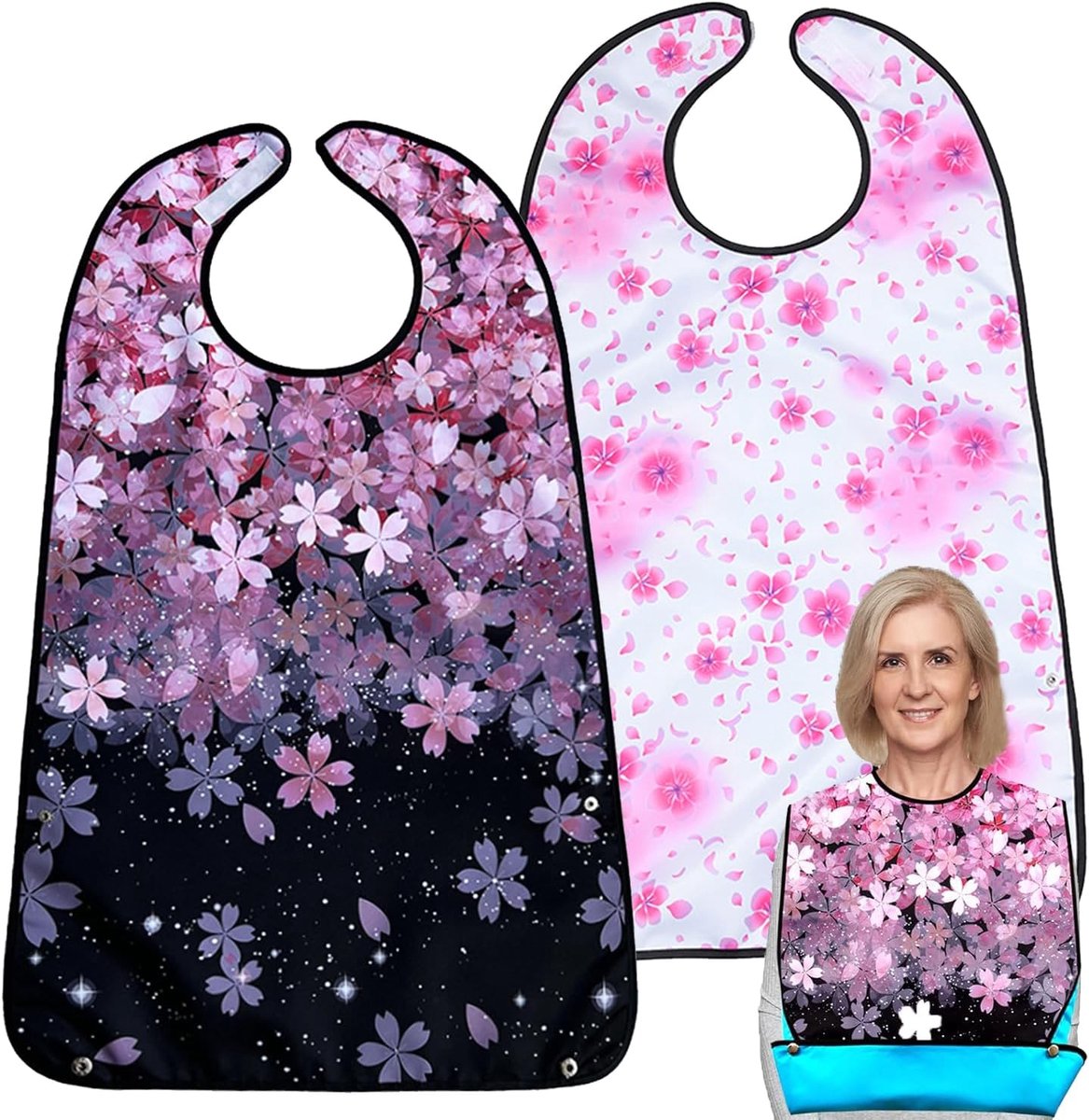 Set of 2 Adult Bibs, Waterproof Bibs, Washable Washable Clothing Protection, Bib with Catching Tray for Men, Women - ShopVlot