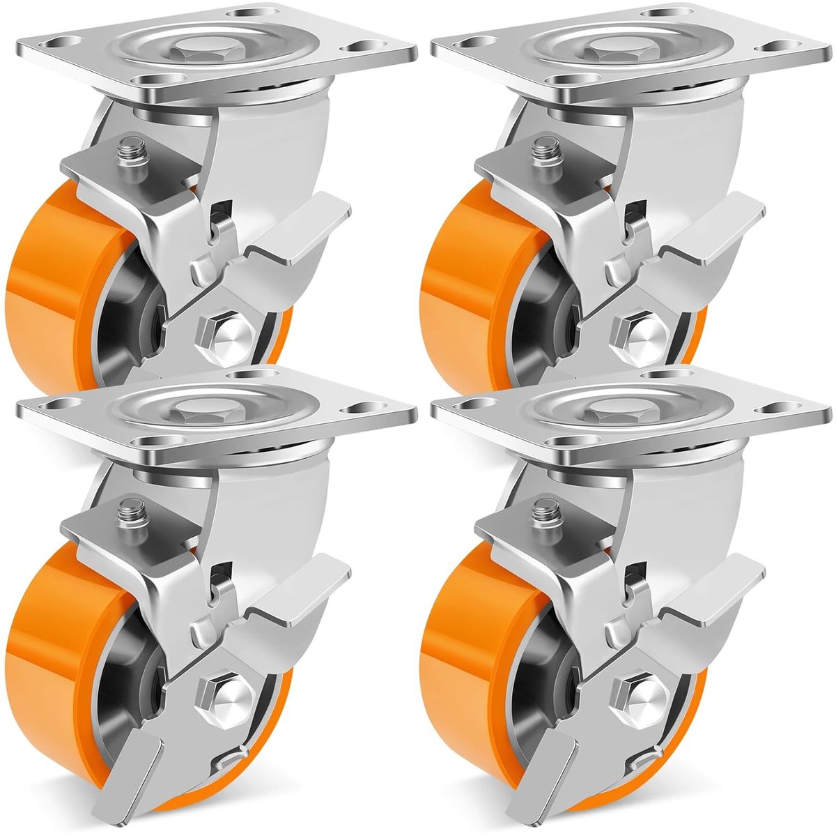 W B D WEIBIDA 4inch Plate Wheels with Brake, Heavy Duty Industrial Plate Wheels with Aluminum Core, Load Capacity - ShopVlot