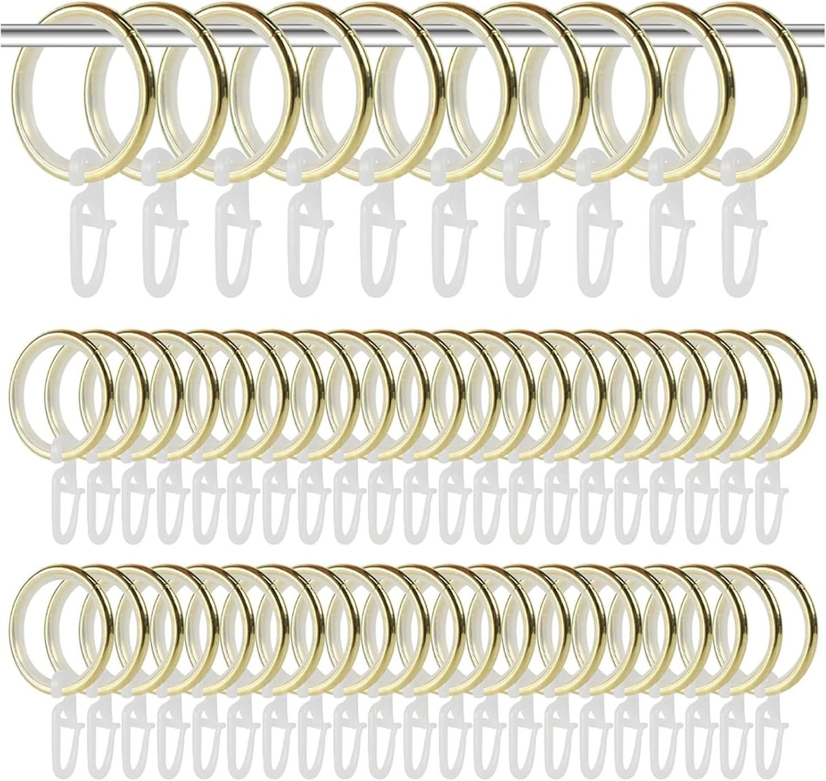 Gordijnringen, 68 stuks, metalen gordijnringen, gordijnringen van metaal met haken en geruisloze ring, binnendiameter - ShopVlot