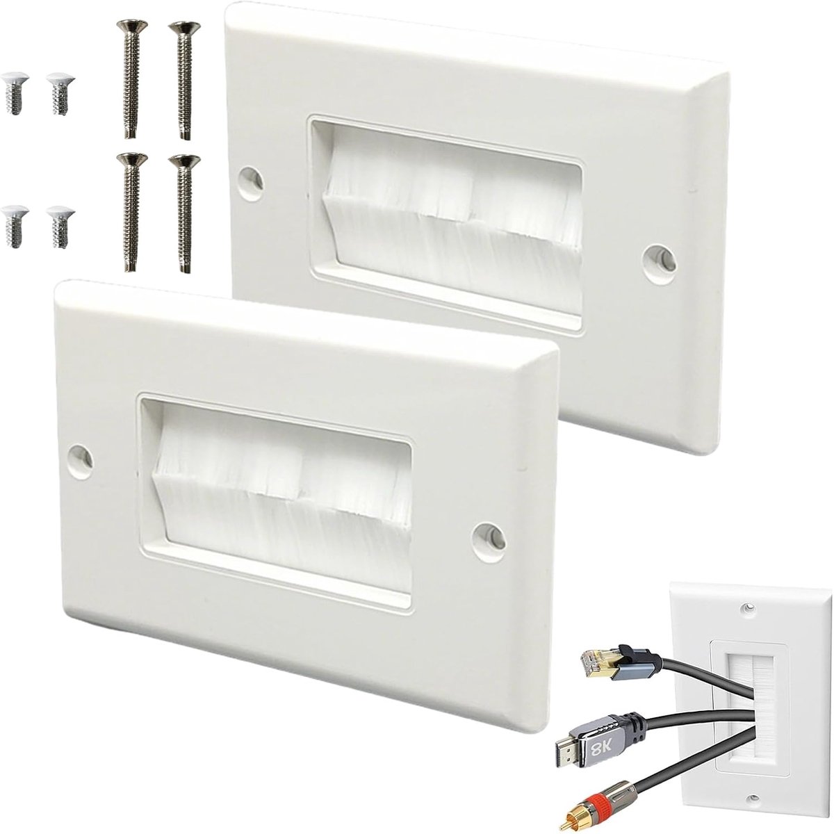 Borstel wandplaat, 2 stuks, wandkabeldoorvoer, borstel voor kabelbeheer, HDMI-kabelafdekking, hifi, antenne - ShopVlot