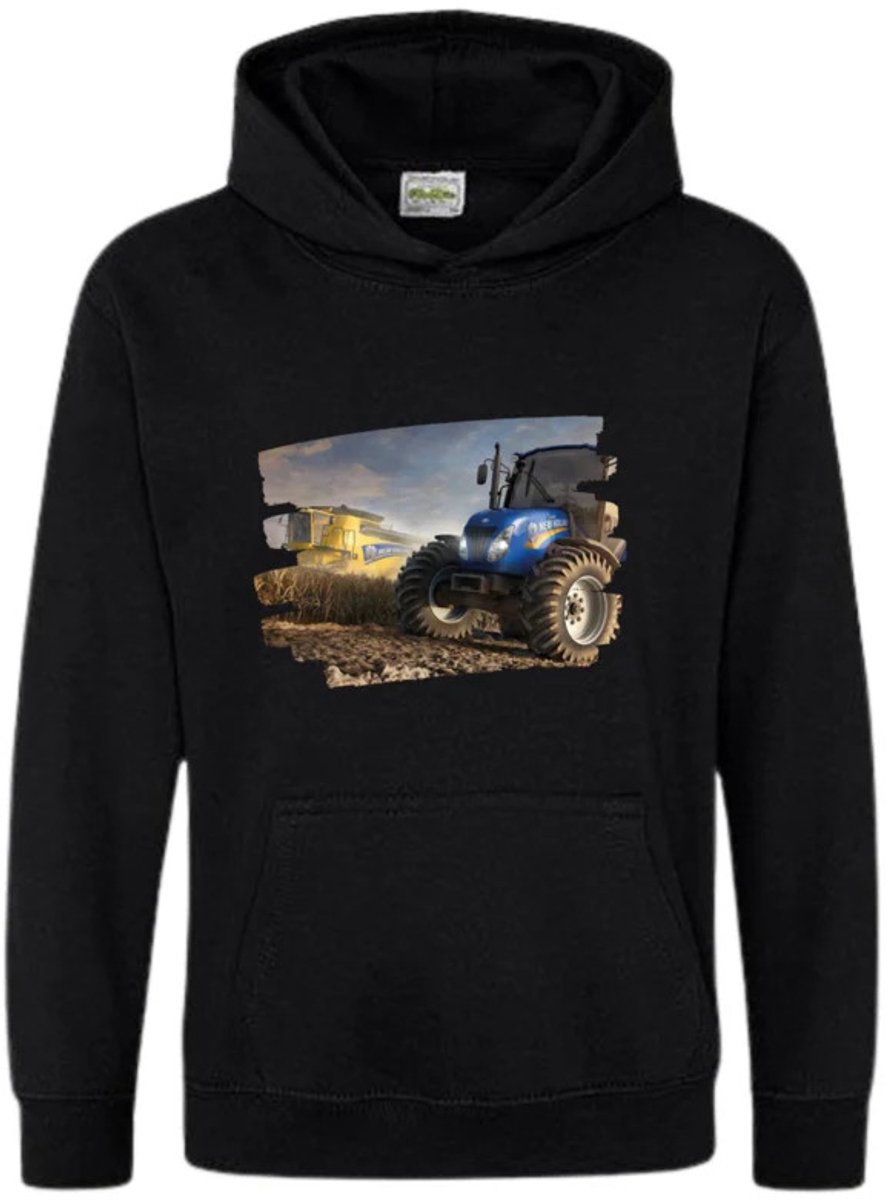 Zwarte hoodie met trekker - Groene trekker met r - 170/176