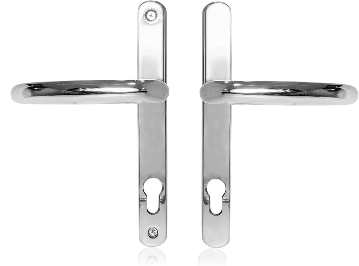 Uros Polished Chrome UPVC Door Handle, (PZ 92mm, 211mm Screw Hole Spacing, 243mm General) DDA Compliant, Long Back - ShopVlot