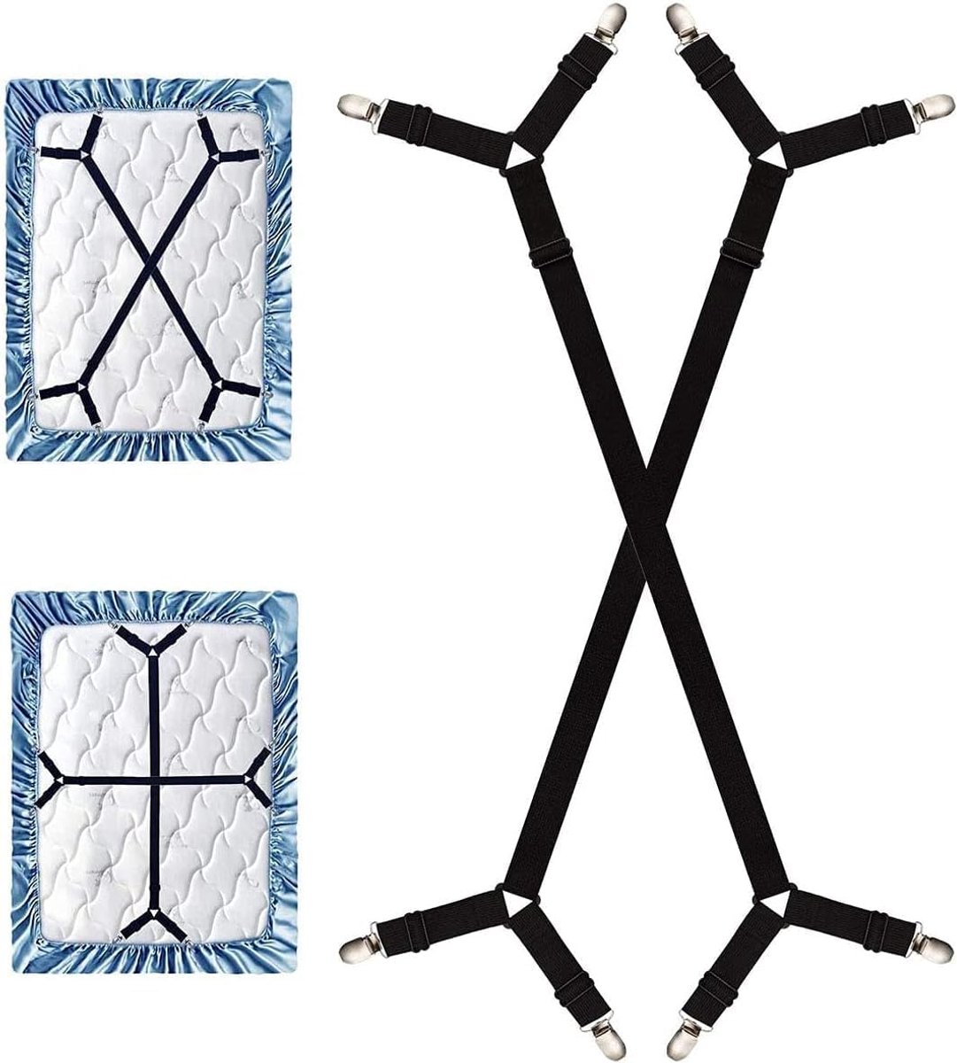 2 Pcs Sheet Support Straps Long Adjustable Bed Sheet Clips Adjustable Cross Tensioners for Fitted Sheet Compatible - ShopVlot