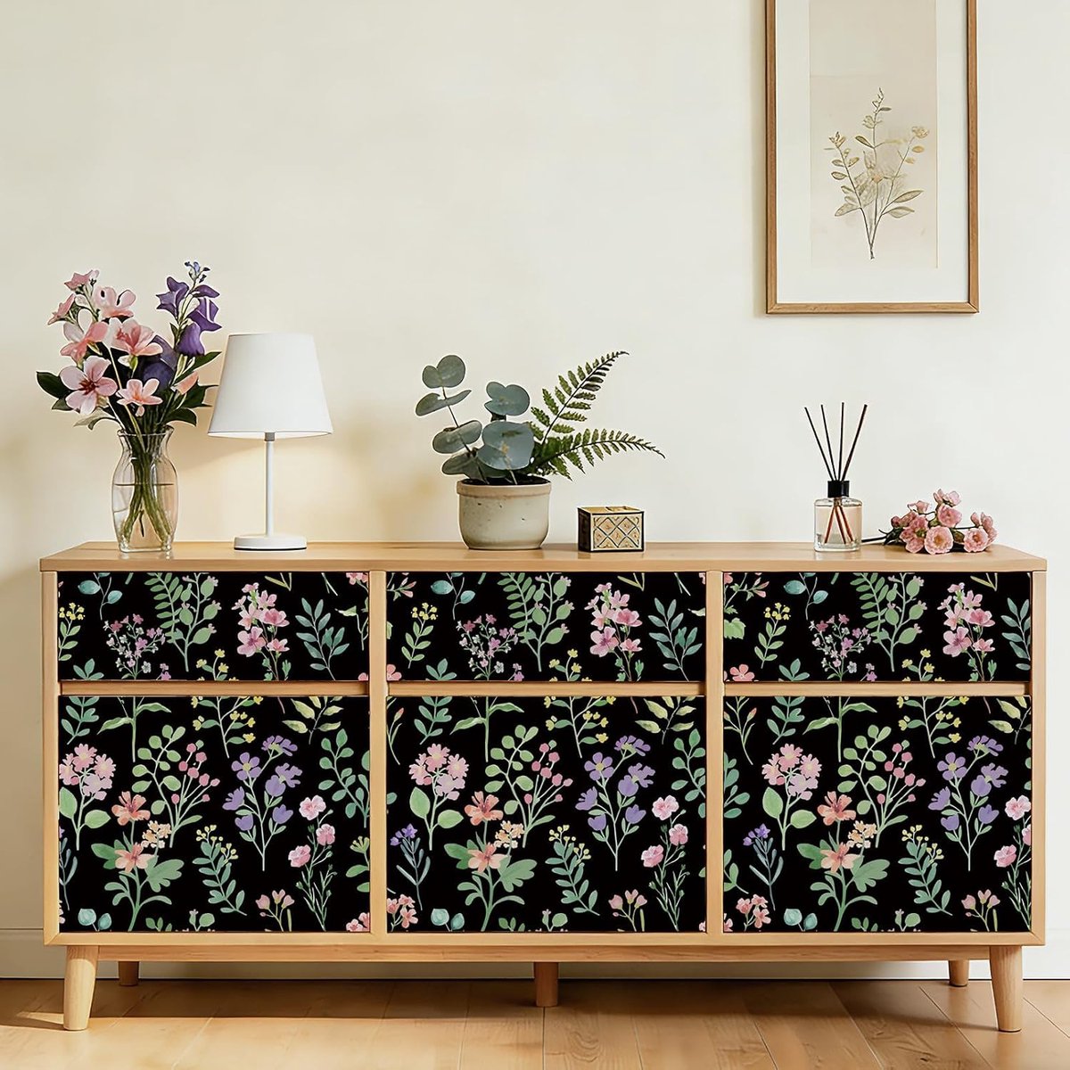 LACHEERY Wallpaper Black Flowers Adhesive Film Cabinet Vintage 44.5cm x 200cm Black Wallpaper Wall Sticker Bedroom - ShopVlot