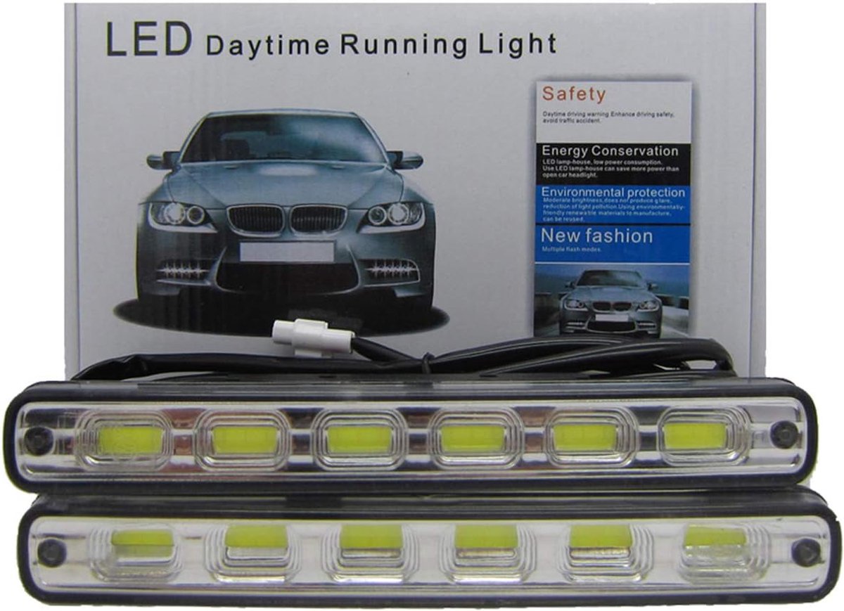 LED daytime running lights, version standard, 6x COB headlights, 12V DC, 12W, 6000K white, CE - ShopVlot