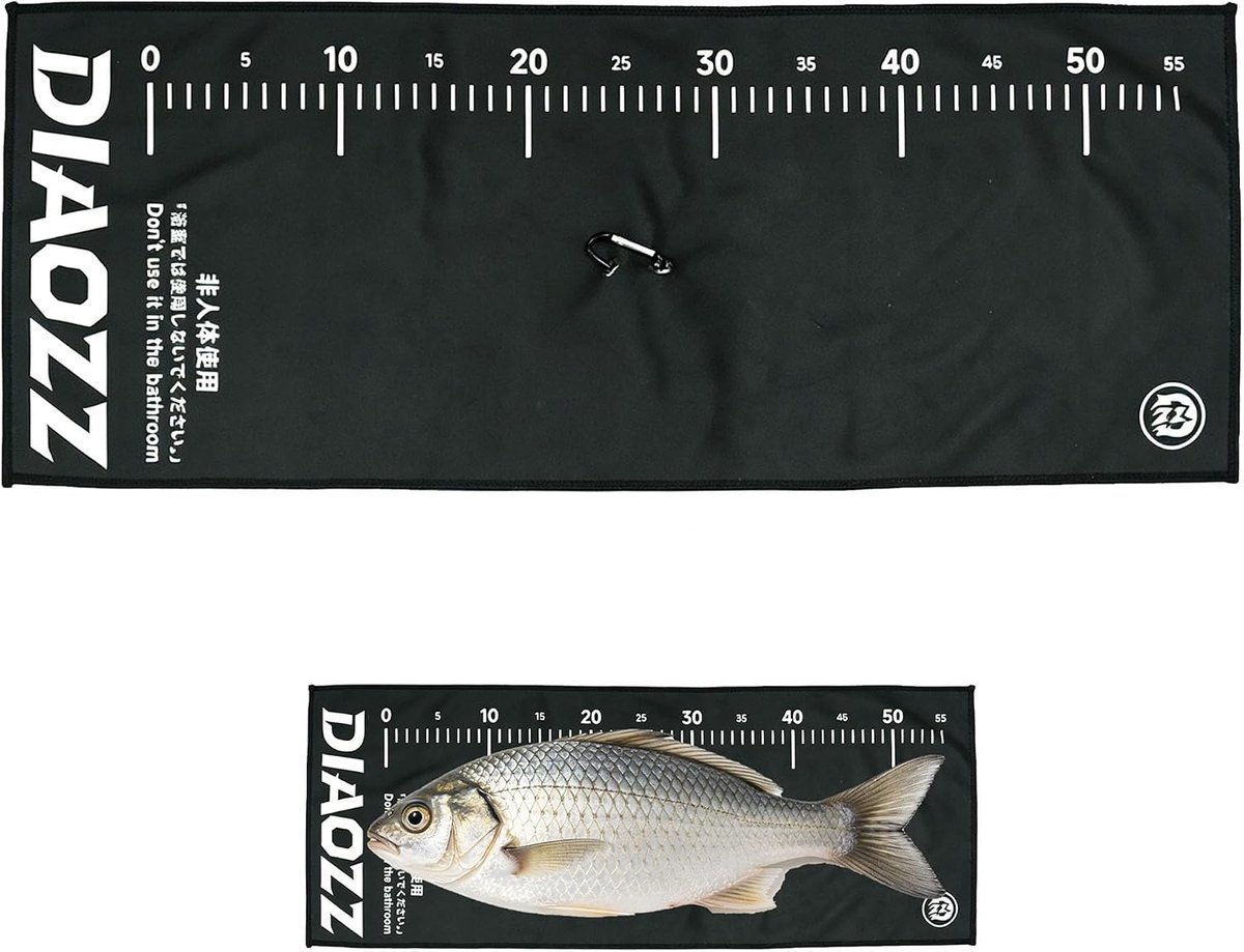 Vishanddoek meetlint 65 x 25 cm, vismeetmat met karabijnhaak, vismeetlint voor het meten en afvegen, visaccessoires - ShopVlot