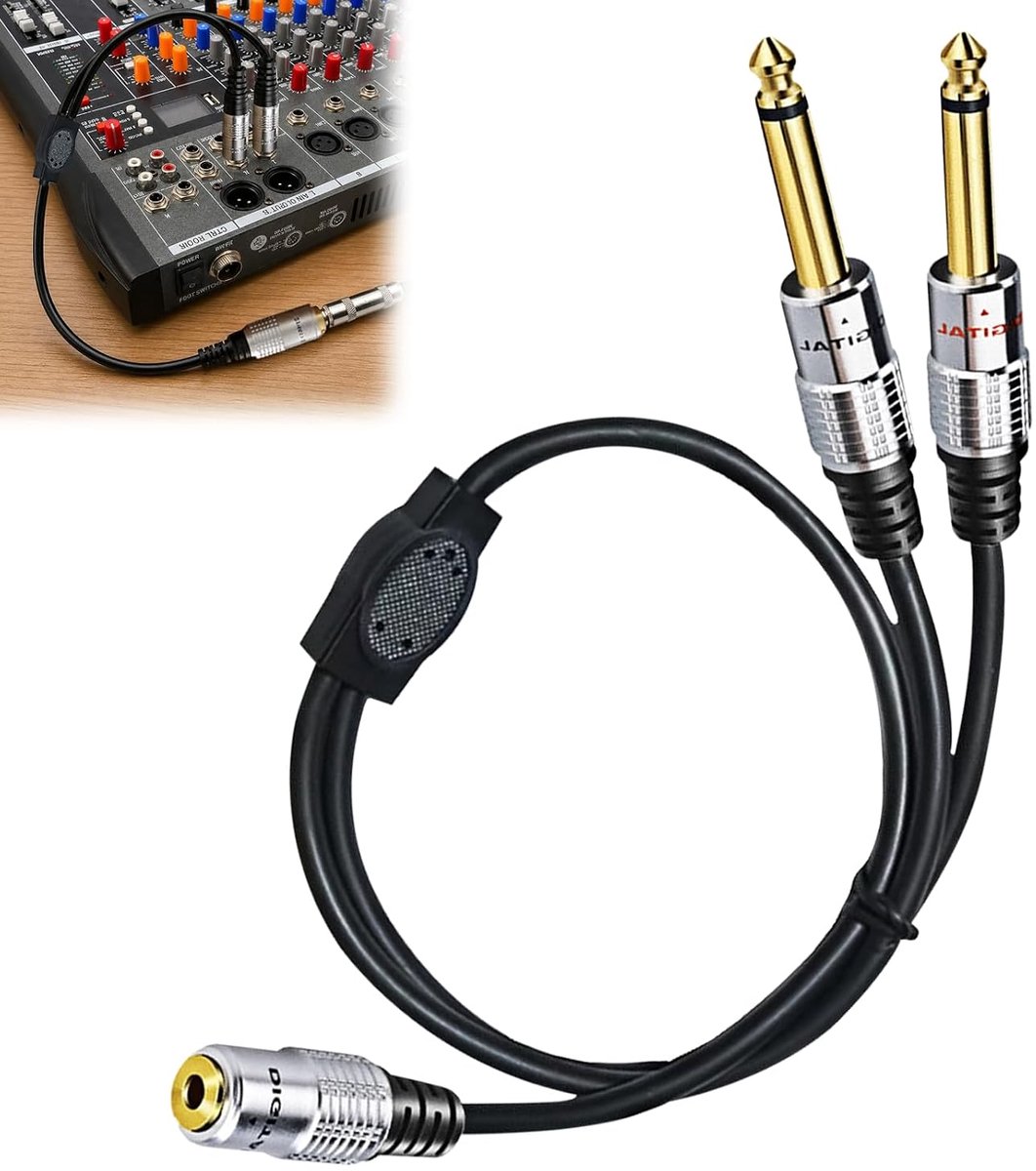Adapter 3,5 mm naar 2 x 6,35 mm, Y-kabel met vergulde stekkers, voor studio-opnames en live optredens, metalen - ShopVlot