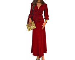 Elegant women's long evening dress, wrap dress, V-neck, ruffles, maxi dress, ball dress, long sleeve, wedding, festive - ShopVlot