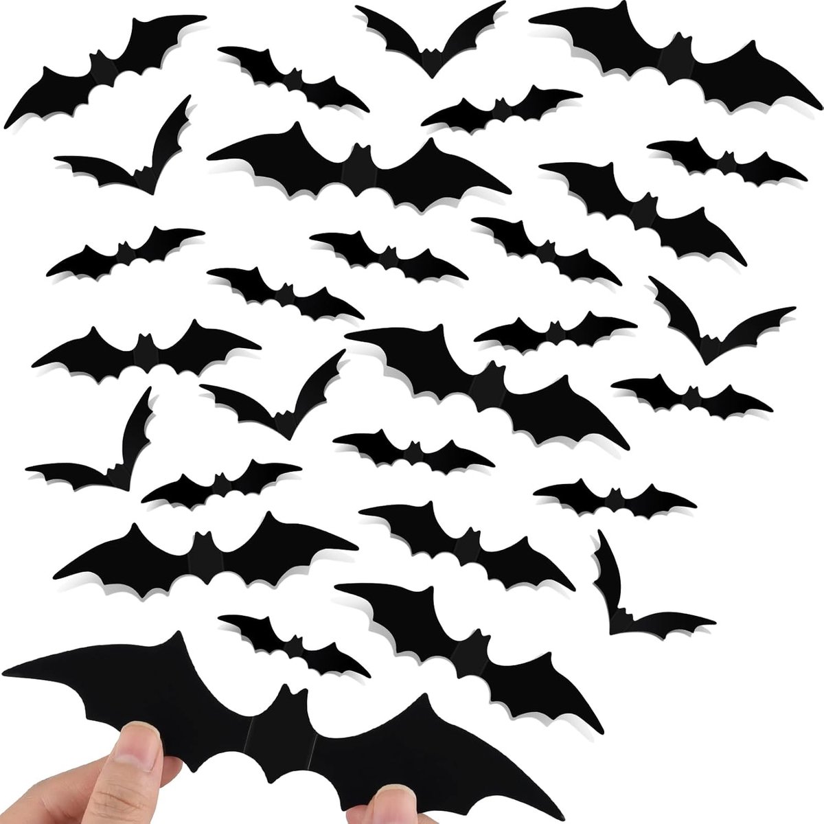 NEBURORA 36 Pieces Halloween Bats Wall Decoration Realistic Black PVC Wall Stickers 3D Creepy Bat 4 Different Sizes - ShopVlot