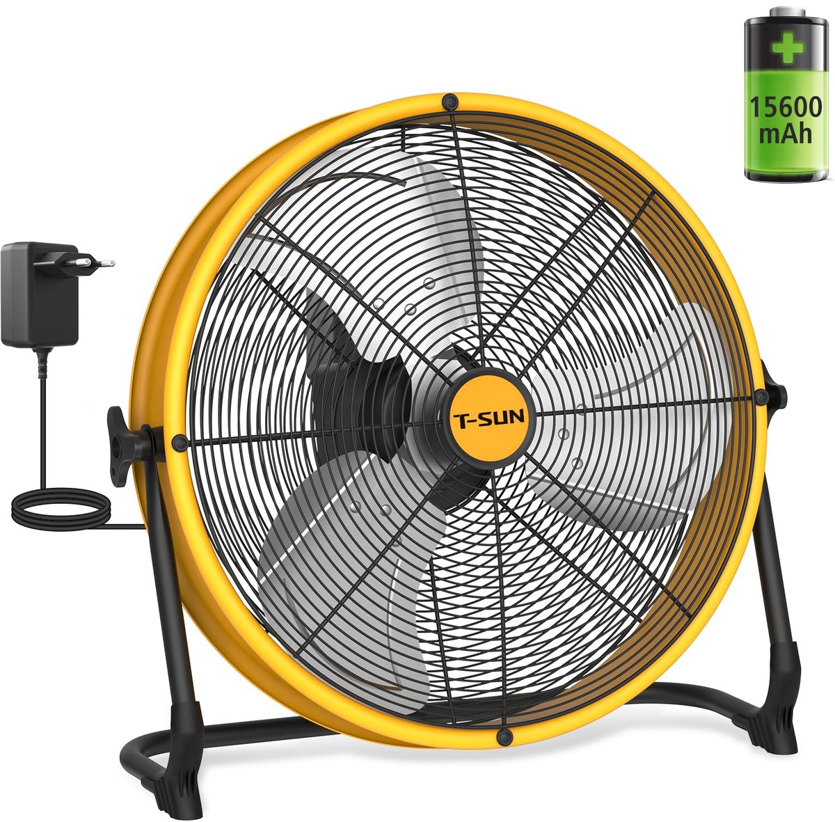 Vloerventilator 40cm, draadloze industriële ventilator, oplaadbare ventilator met 15600 mAh batterij, stil (14dB) - ShopVlot