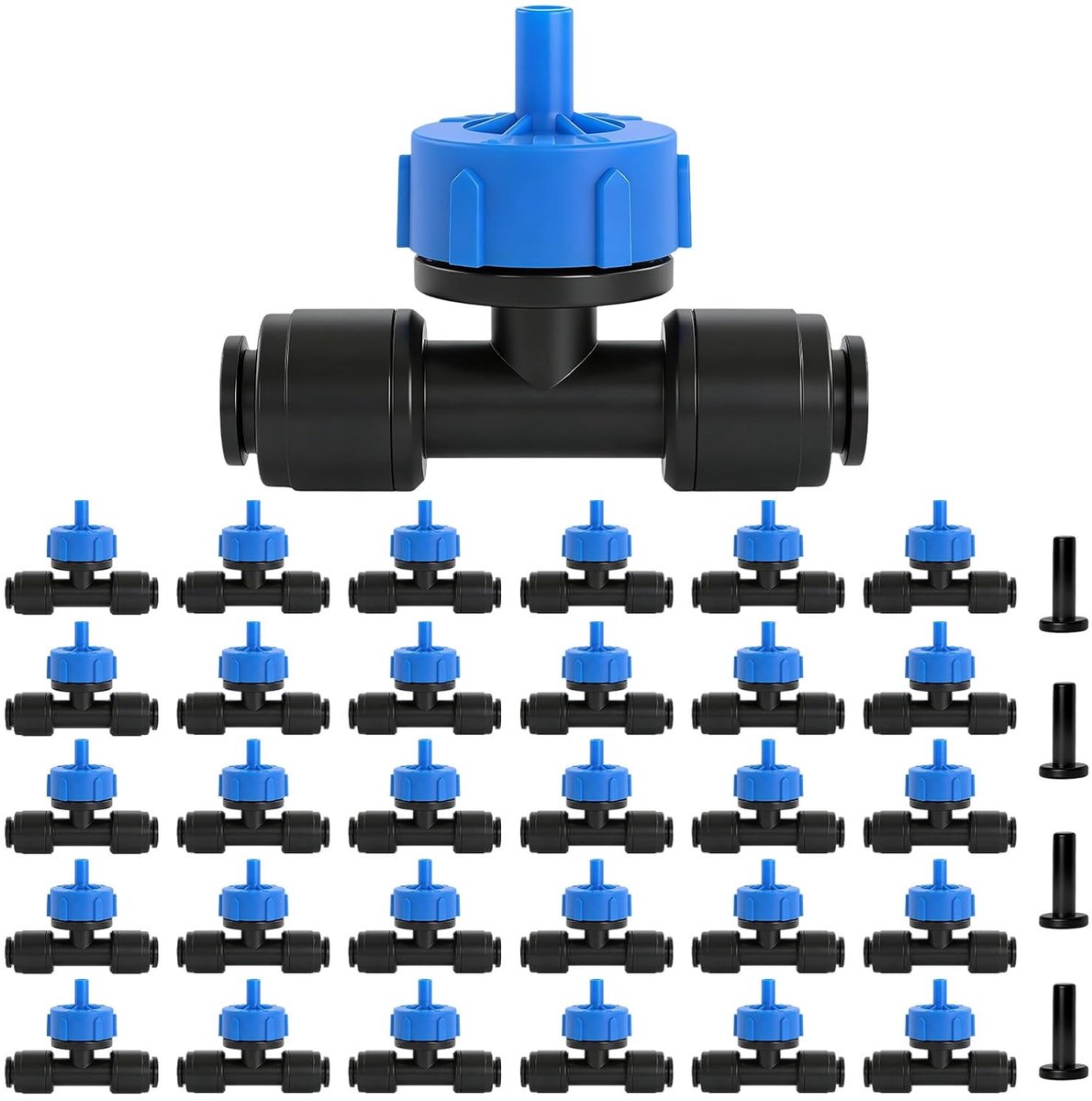 30 pieces three-way pressure compensation drip emitter, push-to-fit drip irrigation emitter, with 4 end plugs, for 1/4 - ShopVlot