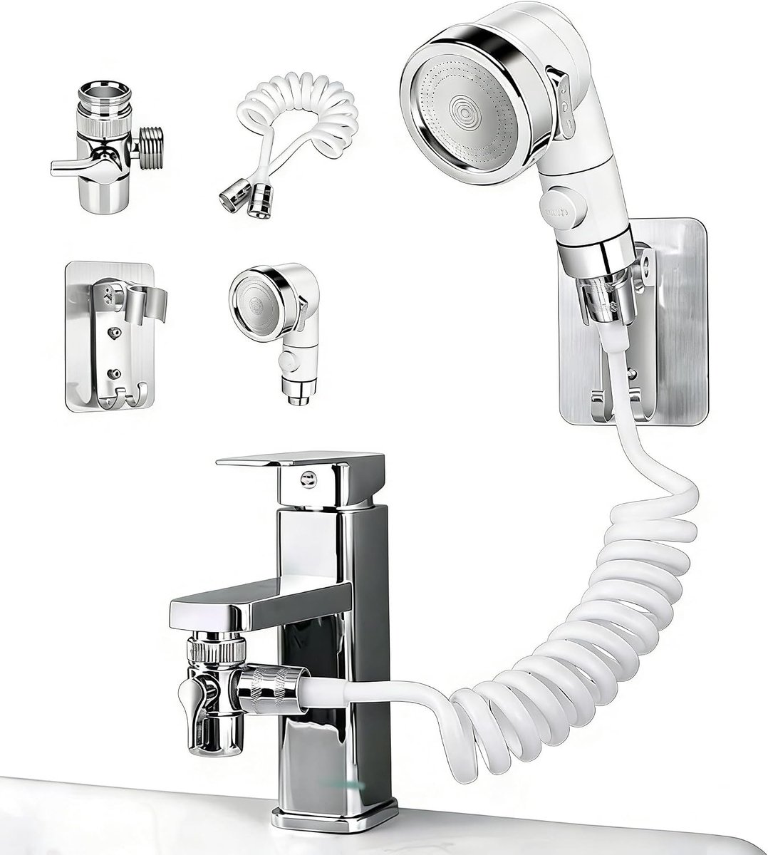 Handdouche voor wastafel, badkamer en bidet, set met 3 modi, wandhouder en slang van 1,5 m, handdouche voor douche en - ShopVlot