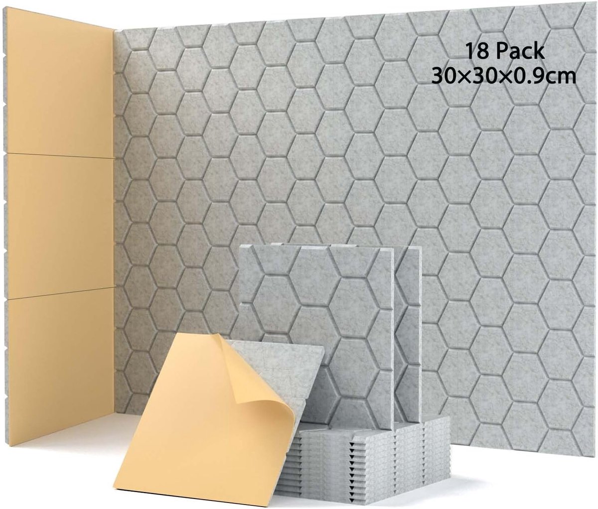 Pack of 18 Self Adhesive Acoustic Panels Sound Absorbers 30x30x1cm Soundproofing Wall Door Ceilings Acoustic Panels - ShopVlot