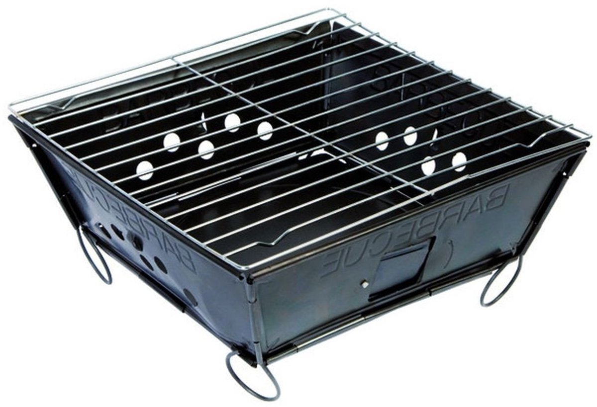 BBQ 8108145 Opvouwbare grill, staal, zwart, 28 x 28 x 2 cm - ShopVlot