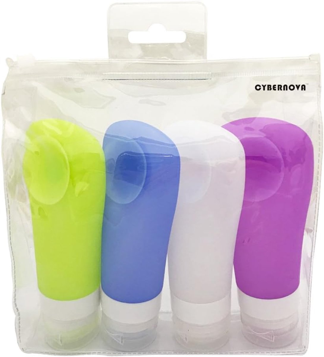 CYBERNOVA Travel Silicone Bottles, 4pcs/Set (90ml), with Suction Cup Lotion Points Shampoo Holder (White, Purple - ShopVlot