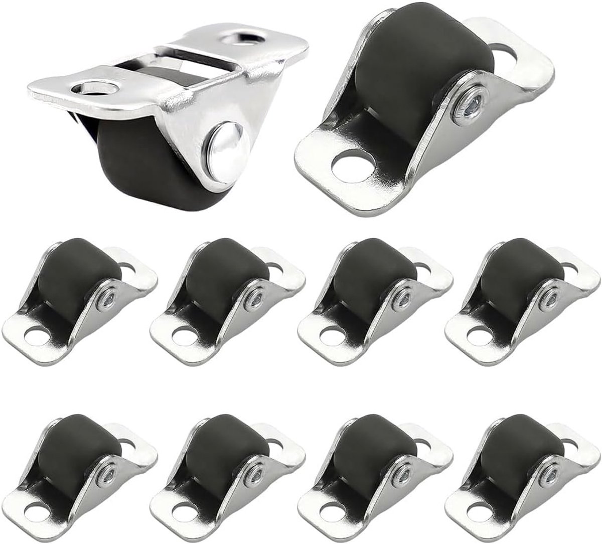 Furniture Wheels, 10 Pcs 1.2 cm Small Rubber Wheels with Steel Plate, Solid Metal Sheet, Low Profile Rubber Wheels for - ShopVlot