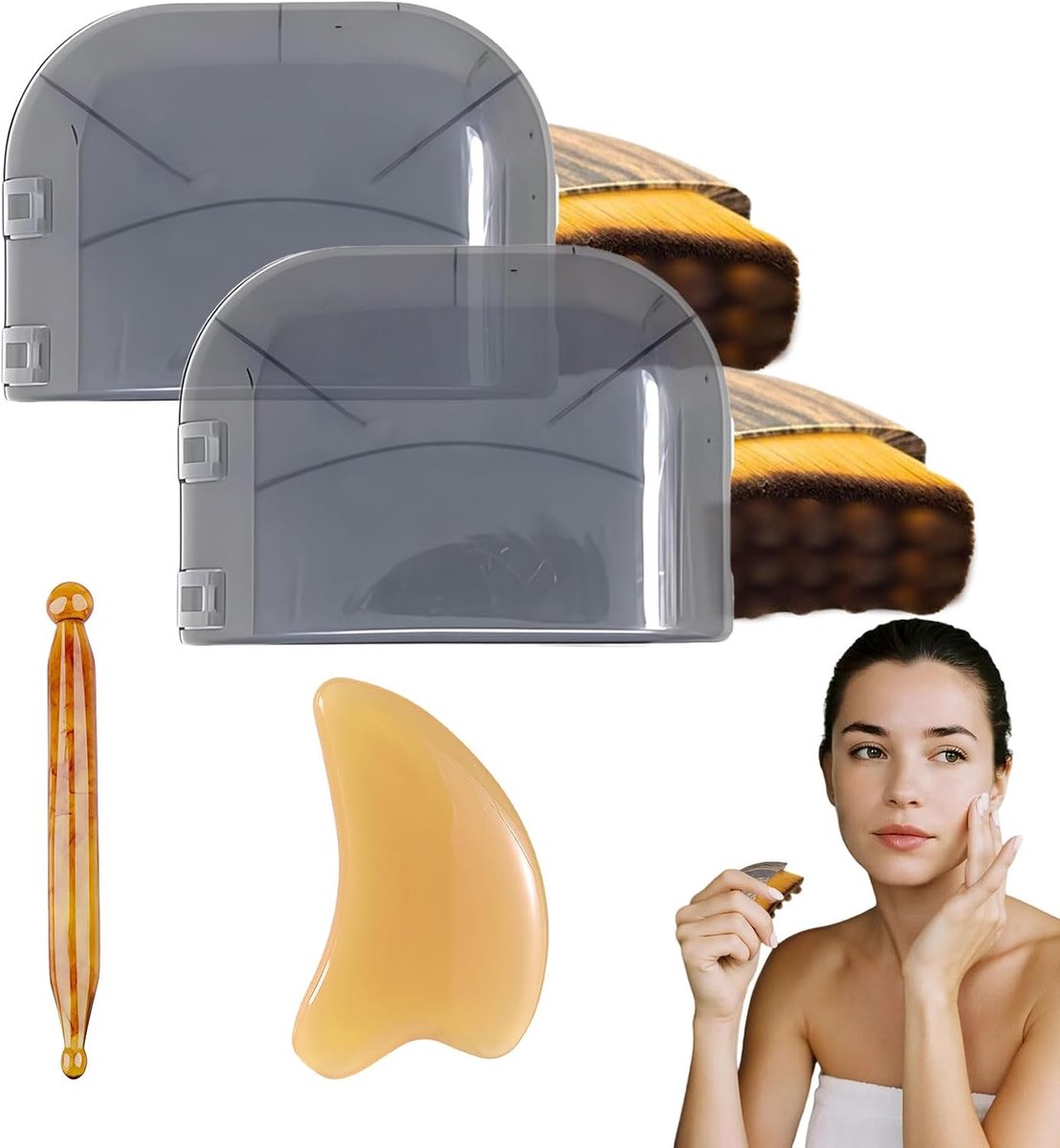 Set of 4 Face Brushes for Lymph Contour, Dry Face Brush, Lymphatic Drainage Massager for Shaping Face, Jaw, Accurately - ShopVlot